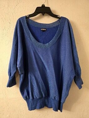 Express Women's Sparkle Scoop Neck Pullover in Royal Blue